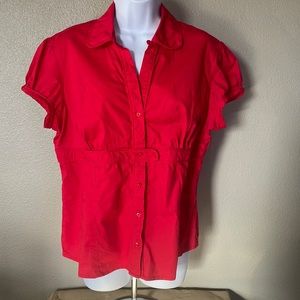 Red Retro style button down shirt.